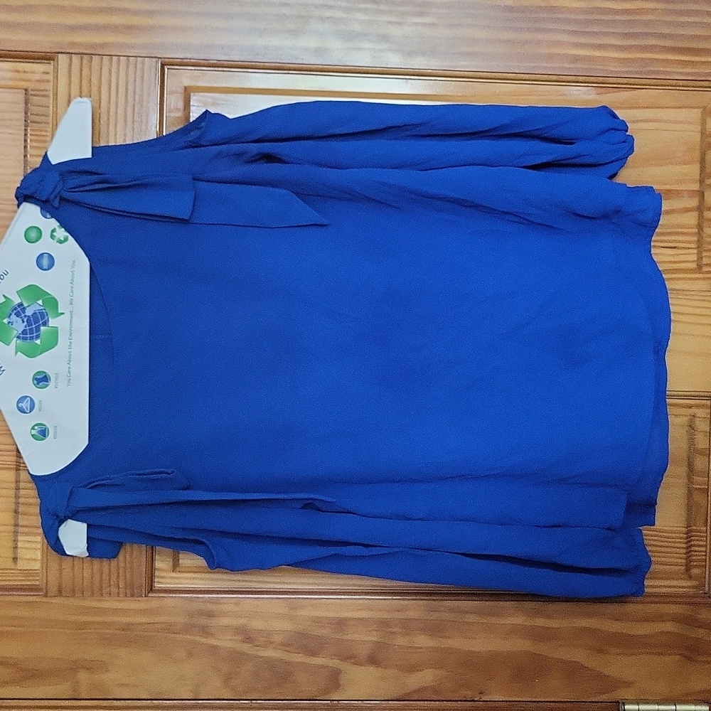 5 FOR $25 BELLE SKY Royal Blue Bow Top Cold Shoulder Blouse - Picture 3 of 5